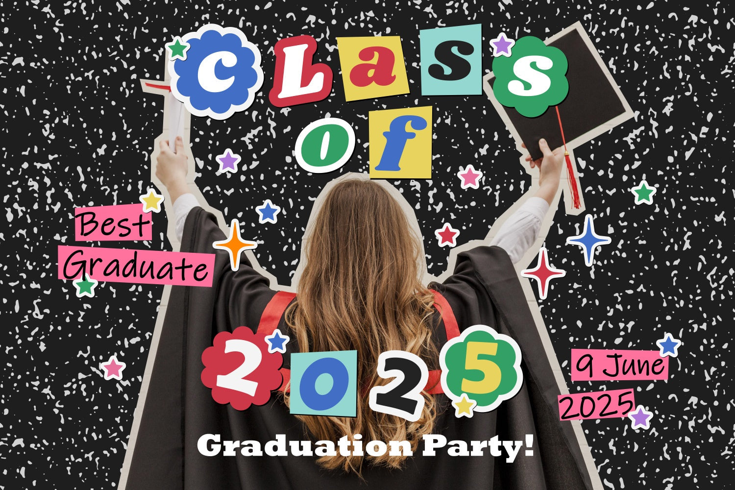 Personalisierte Graduation Backdrops Bunte glänzende Graduation Party Backdrop BRP2-289