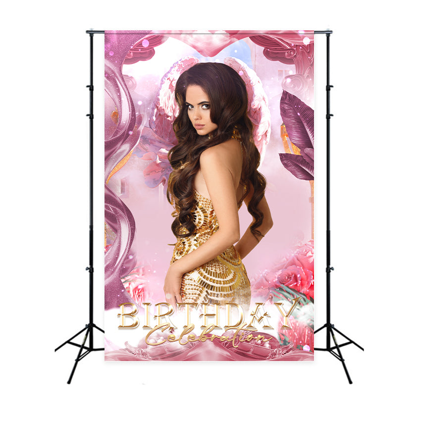 Personalisierte Backdrop für Geburtstagsparty Rosa Rose Engel Hintergrund BRP2-43