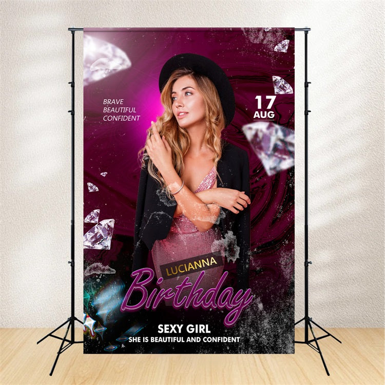 Personalisierte Geburtstag Fotohintergrund Burgunder Diamant Glam Hintergrund BRP2-44