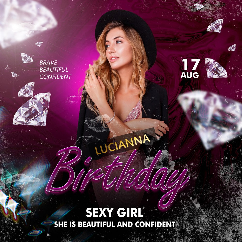 Personalisierte Geburtstag Fotohintergrund Burgunder Diamant Glam Hintergrund BRP2-44
