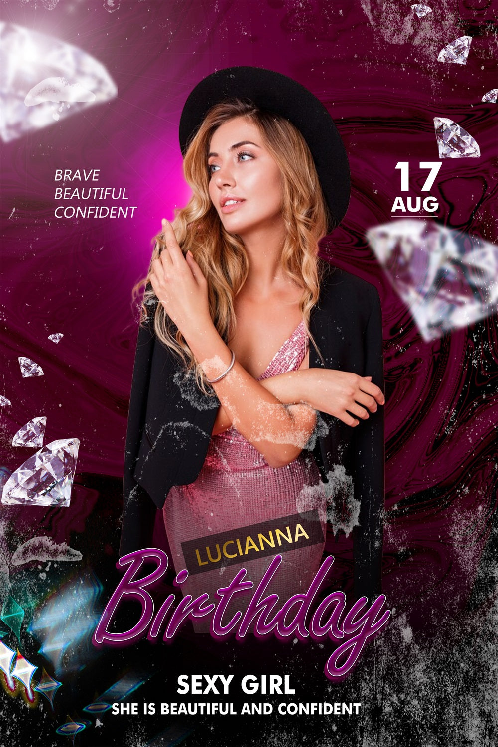 Personalisierte Geburtstag Fotohintergrund Burgunder Diamant Glam Hintergrund BRP2-44