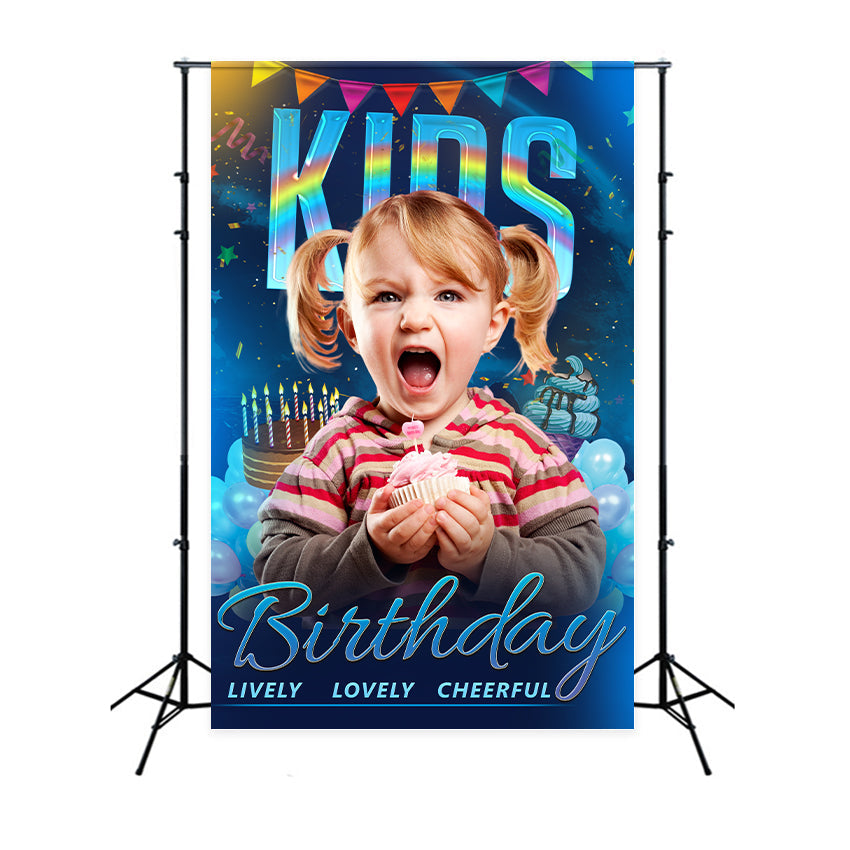 Personalisierte Kulisse für Geburtstagsparty Ballons Cupcake Konfetti Hintergrund BRP2-45