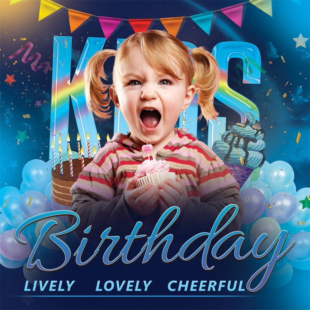 Personalisierte Kulisse für Geburtstagsparty Ballons Cupcake Konfetti Hintergrund BRP2-45