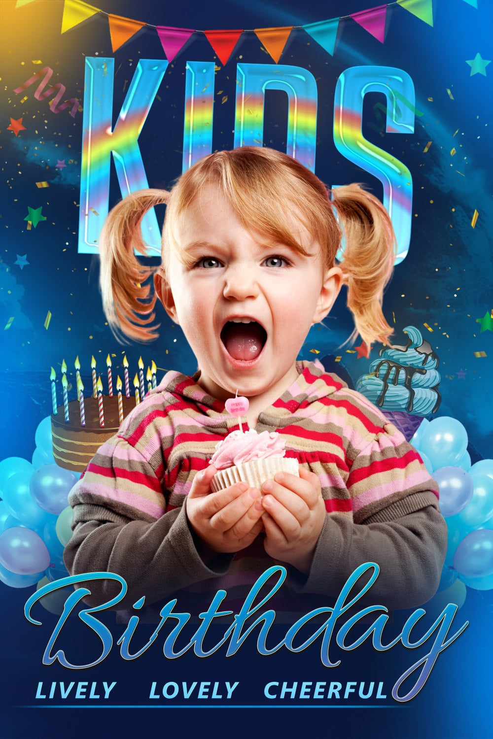 Personalisierte Kulisse für Geburtstagsparty Ballons Cupcake Konfetti Hintergrund BRP2-45
