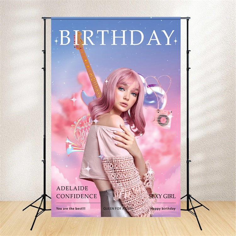 Individuelles Happy Birthday Backdrop Rosa Wolke Musik Fotografie Hintergrund BRP2-50