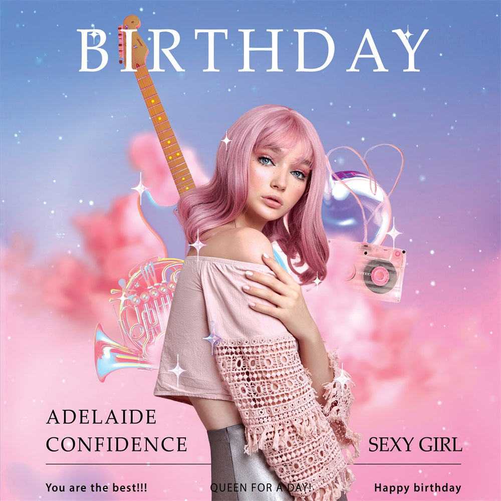 Individuelles Happy Birthday Backdrop Rosa Wolke Musik Fotografie Hintergrund BRP2-50