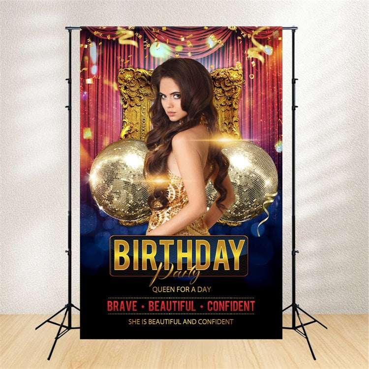 Personalisierte Backdrop Geburtstag Roter Vorhang Golden Regal Backdrop BRP2-51