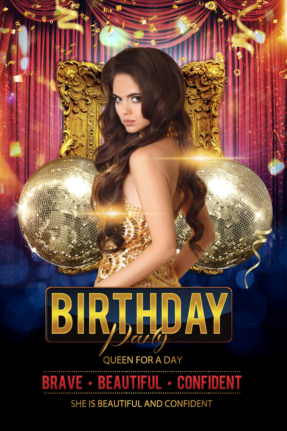 Personalisierte Backdrop Geburtstag Roter Vorhang Golden Regal Backdrop BRP2-51