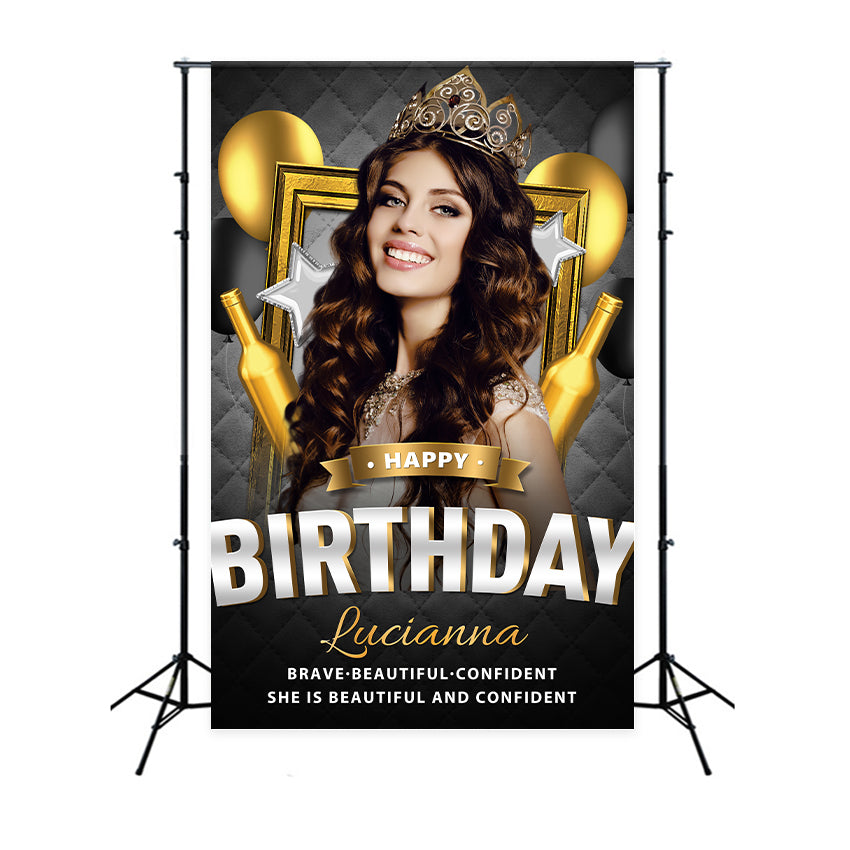 Personalisierte Backdrops Geburtstag Golden Champagne Ballon Backdrop BRP2-52