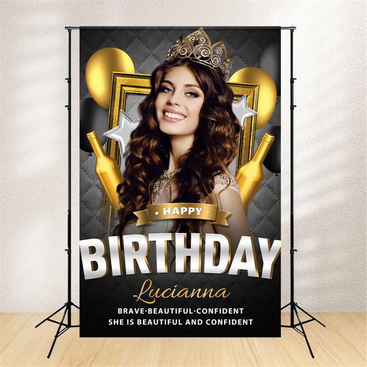 Personalisierte Backdrops Geburtstag Golden Champagne Ballon Backdrop BRP2-52