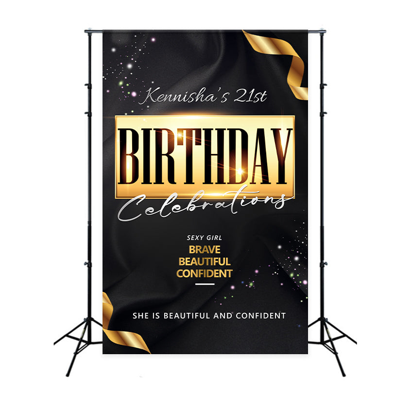 Personalisierte 21. Geburtstag Backdrop Glänzend Schwarz Backdrop BRP2-53