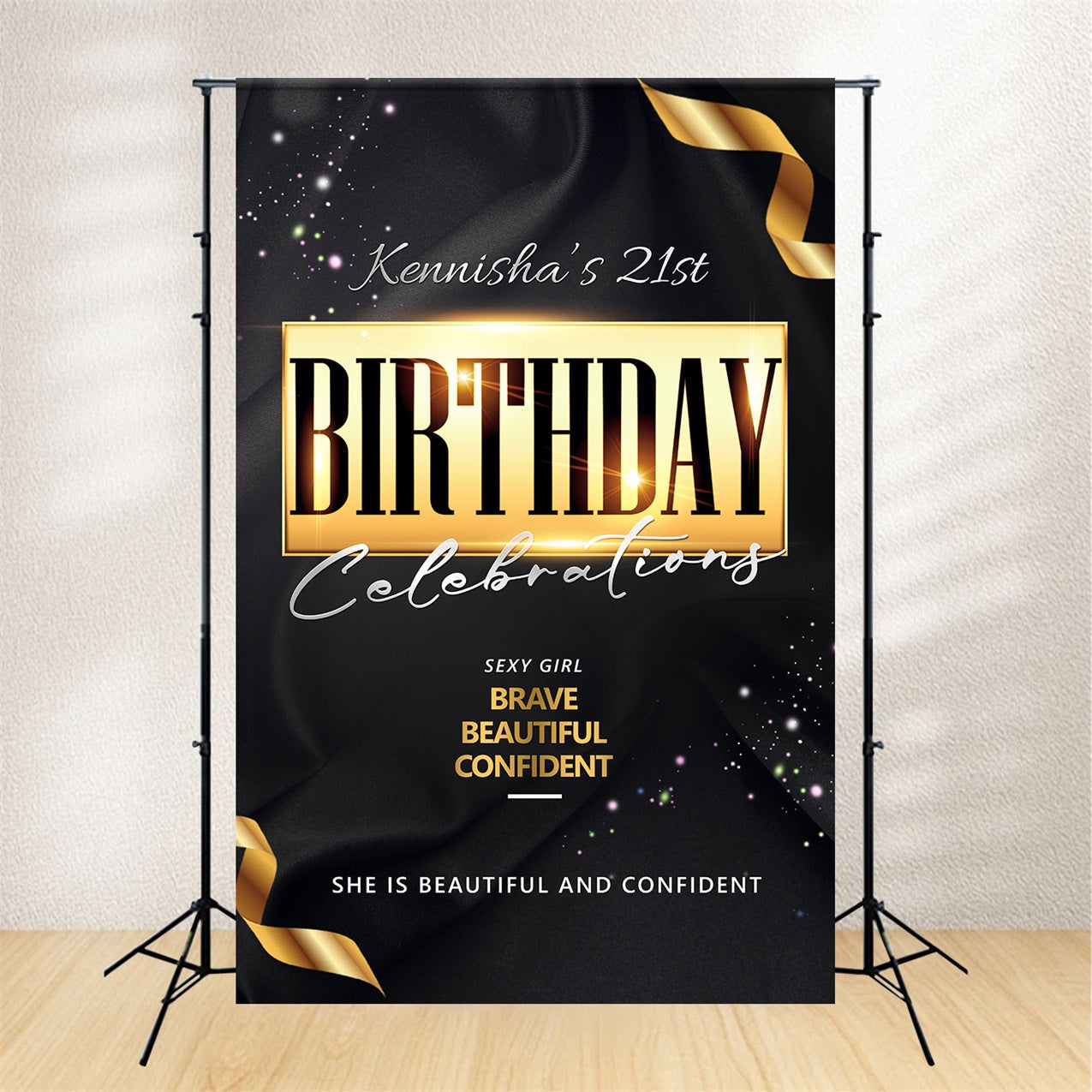 Personalisierte 21. Geburtstag Backdrop Glänzend Schwarz Backdrop BRP2-53