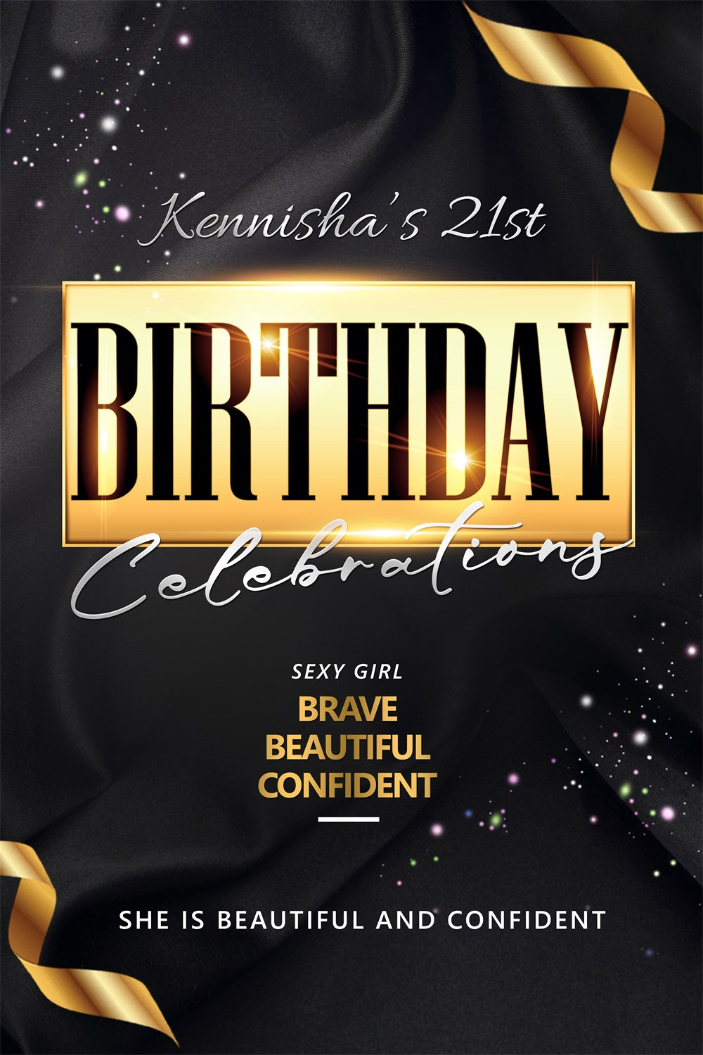 Personalisierte 21. Geburtstag Backdrop Glänzend Schwarz Backdrop BRP2-53