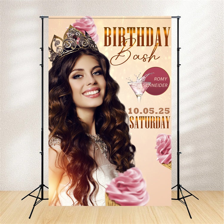Personalisierte Happy Birthday Backdrop Royal Cupcake Champagner Celebration Backdrop BRP2-56