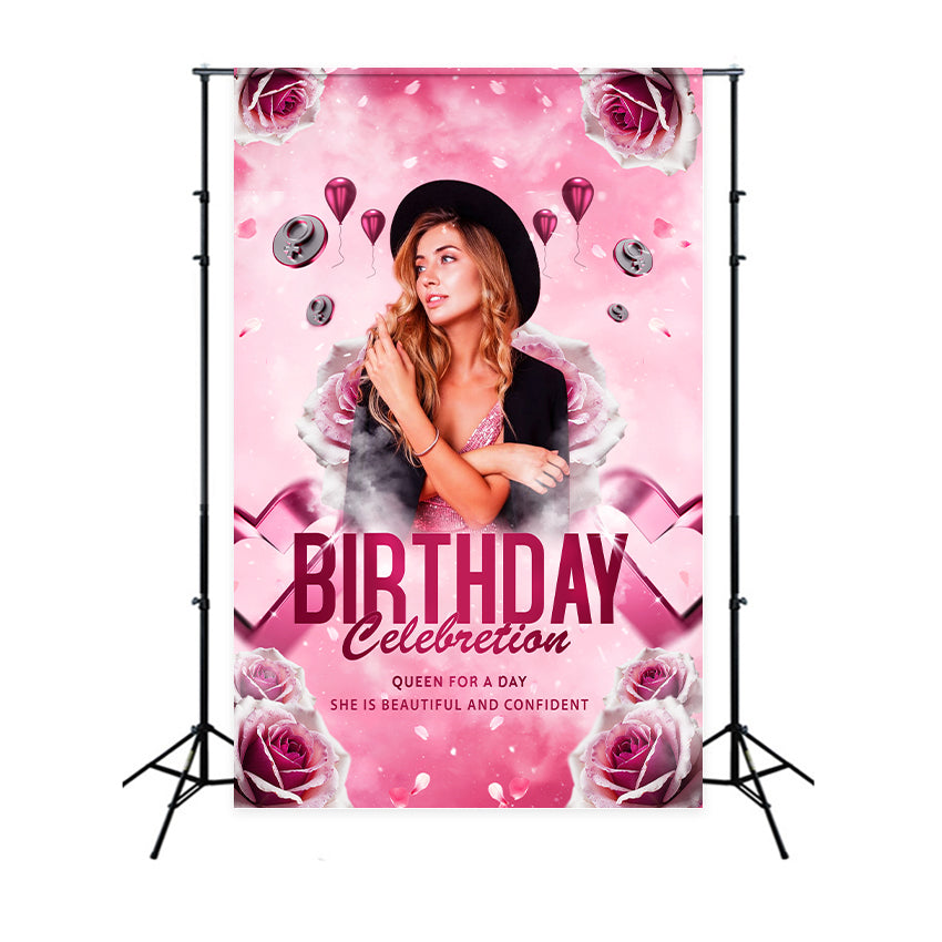 Custom Birthday Party Backdrop Rosa Rose Ballons Feier Hintergrund BRP2-57