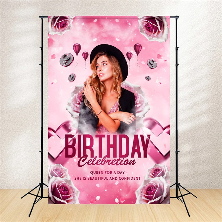 Custom Birthday Party Backdrop Rosa Rose Ballons Feier Hintergrund BRP2-57