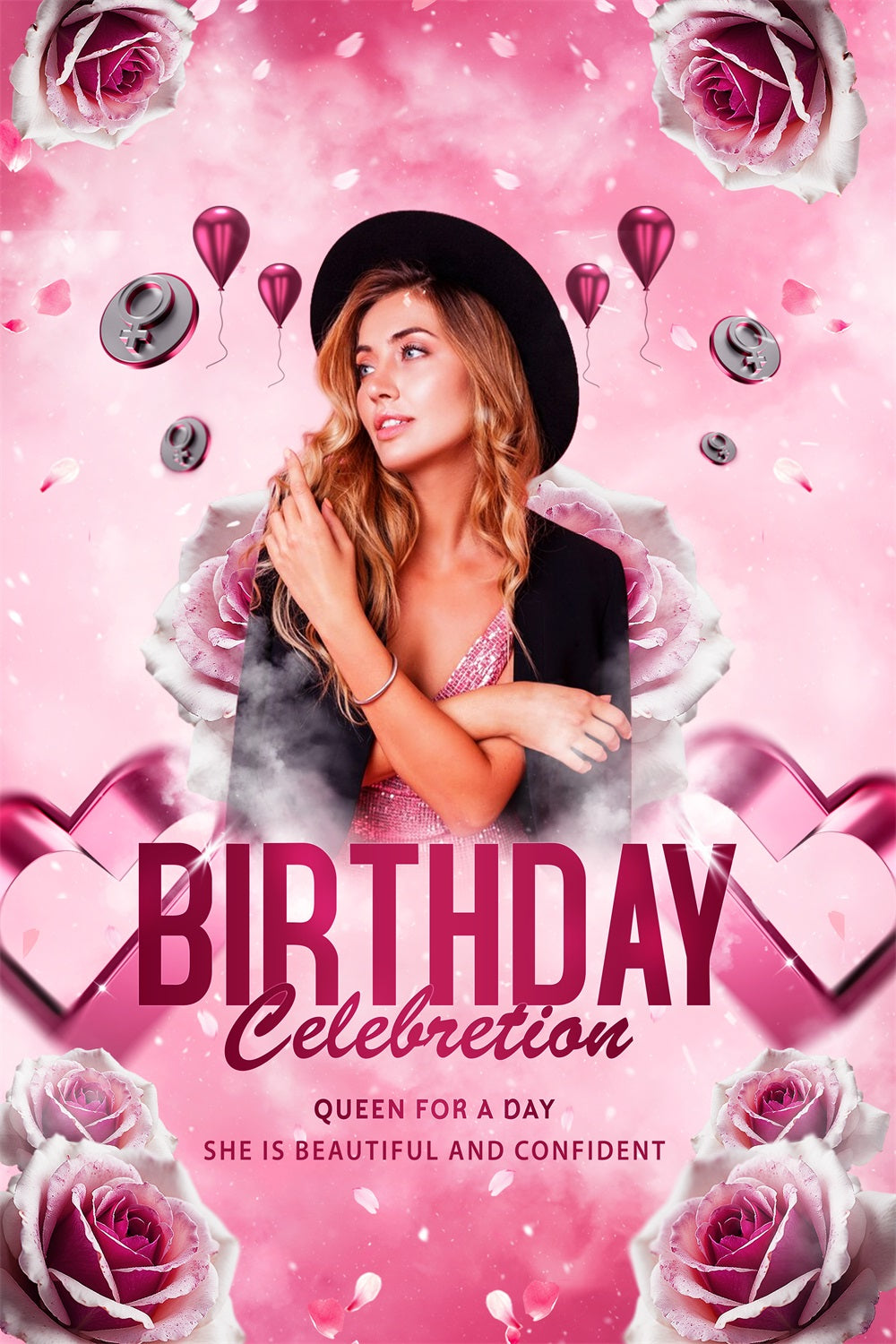 Custom Birthday Party Backdrop Rosa Rose Ballons Feier Hintergrund BRP2-57