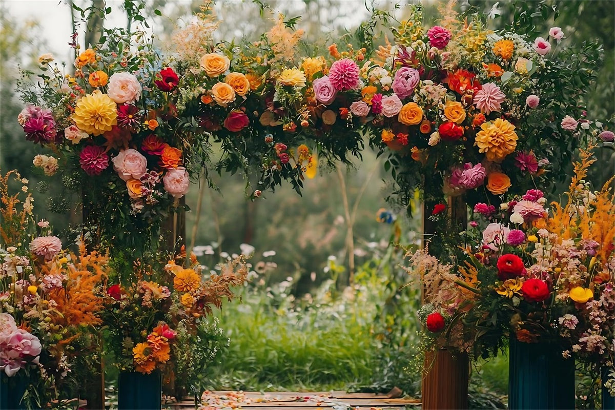 Floral Backdrop für Fotografie Vibrant Floral Path Arch Backdrop BRP2-90