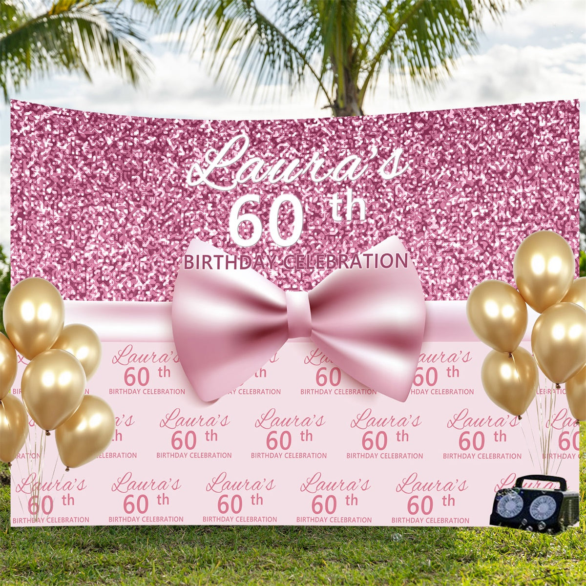 Personalisierte 60. Geburtstag Backdrop Pink Glitter Elegance Backdrop BRP3-101