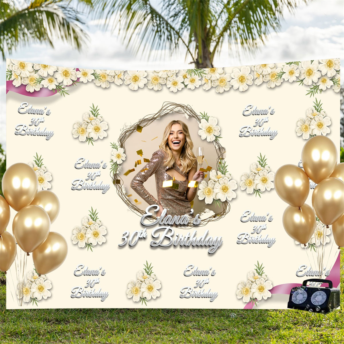 Custom Made Birthday Backdrops Classy Elfenbein Blüte 30. Backdrop BRP3-103