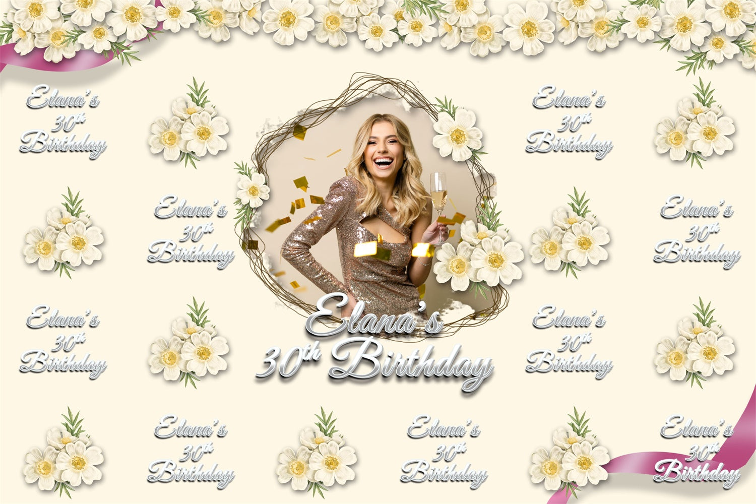 Custom Made Birthday Backdrops Classy Elfenbein Blüte 30. Backdrop BRP3-103