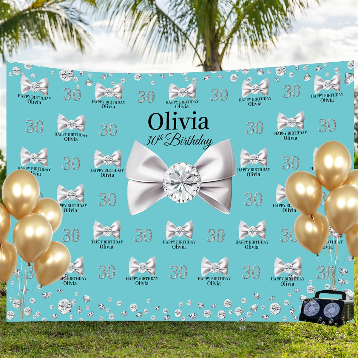 Individuelles Happy Birthday Backdrop Schimmernde Schleife Party Backdrop BRP3-106