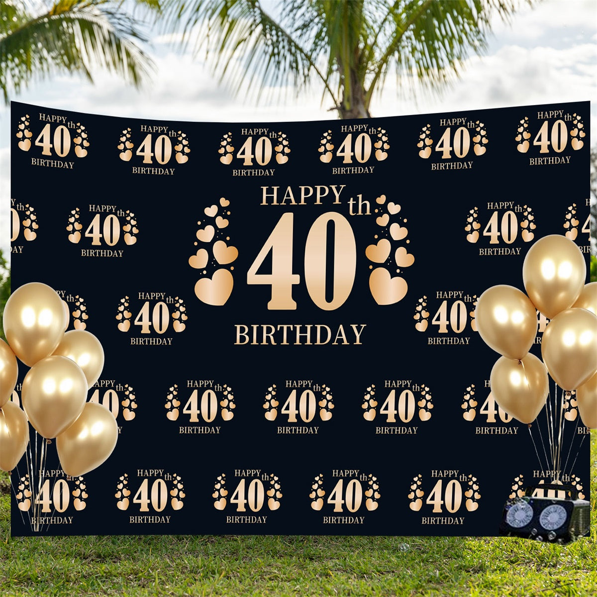 Personalisierte 40. Geburtstag Backdrop Chic Golden Hearts Backdrop BRP3-108