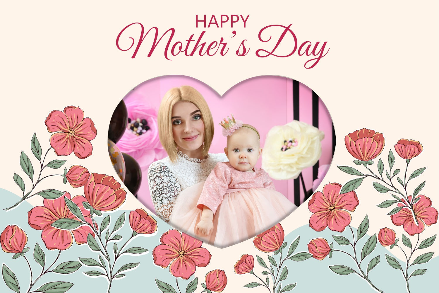 Backdrops für Muttertag Herzförmig Floral Personalisierte Backdrops BRP3-114