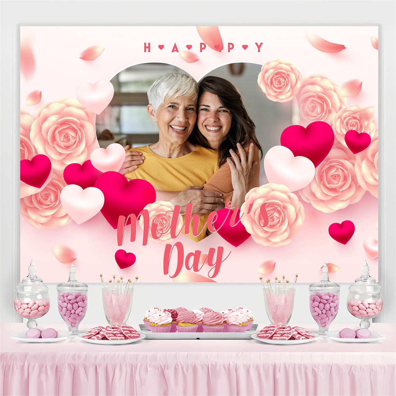 Backdrop für Muttertag Romantische Rose Herz Personalisierte Backdrop BRP3-124