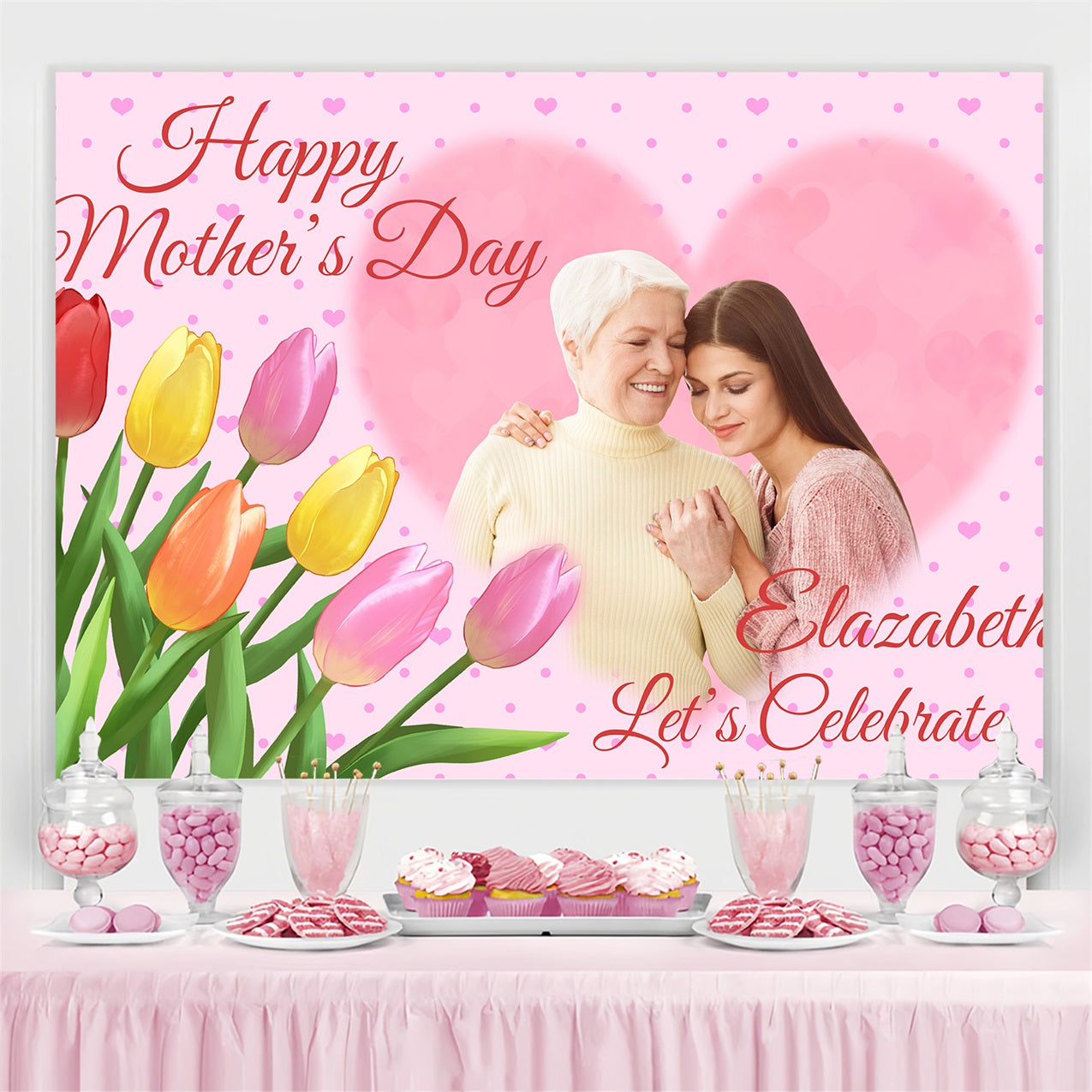 Muttertag Fotokulissen Tulpen Herz Liebe Personalisierte Kulisse BRP3-130