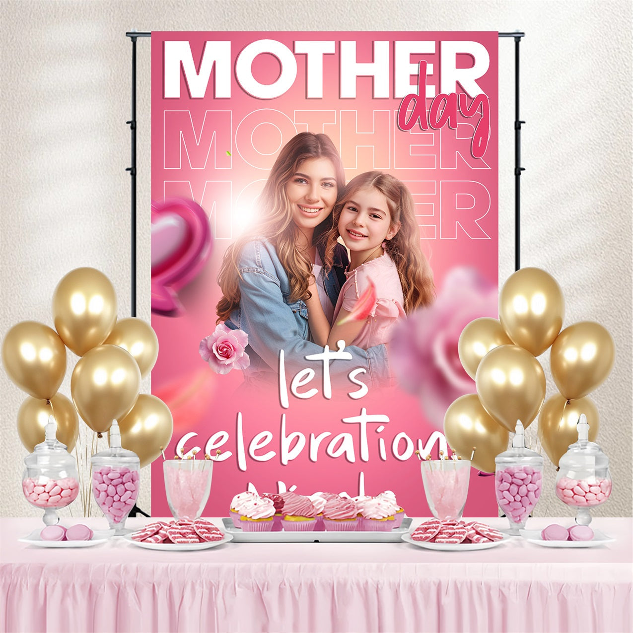 Muttertag Fotokulisse Rosa Blütenblätter Glück Personalisierte Kulisse BRP3-133