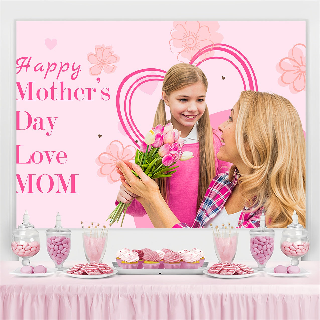 Muttertag Fotokulisse Floral Rosa Eleganz Personalisierte Kulisse BRP3-141