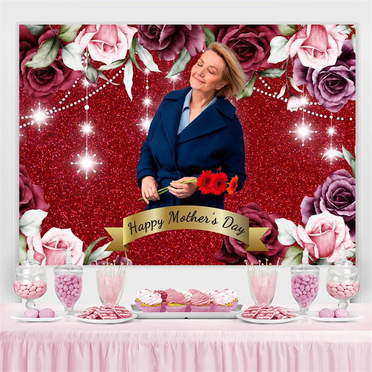 Ideen für Muttertagskulissen Glitzernde rote Rose Personalisierte Kulisse BRP3-149