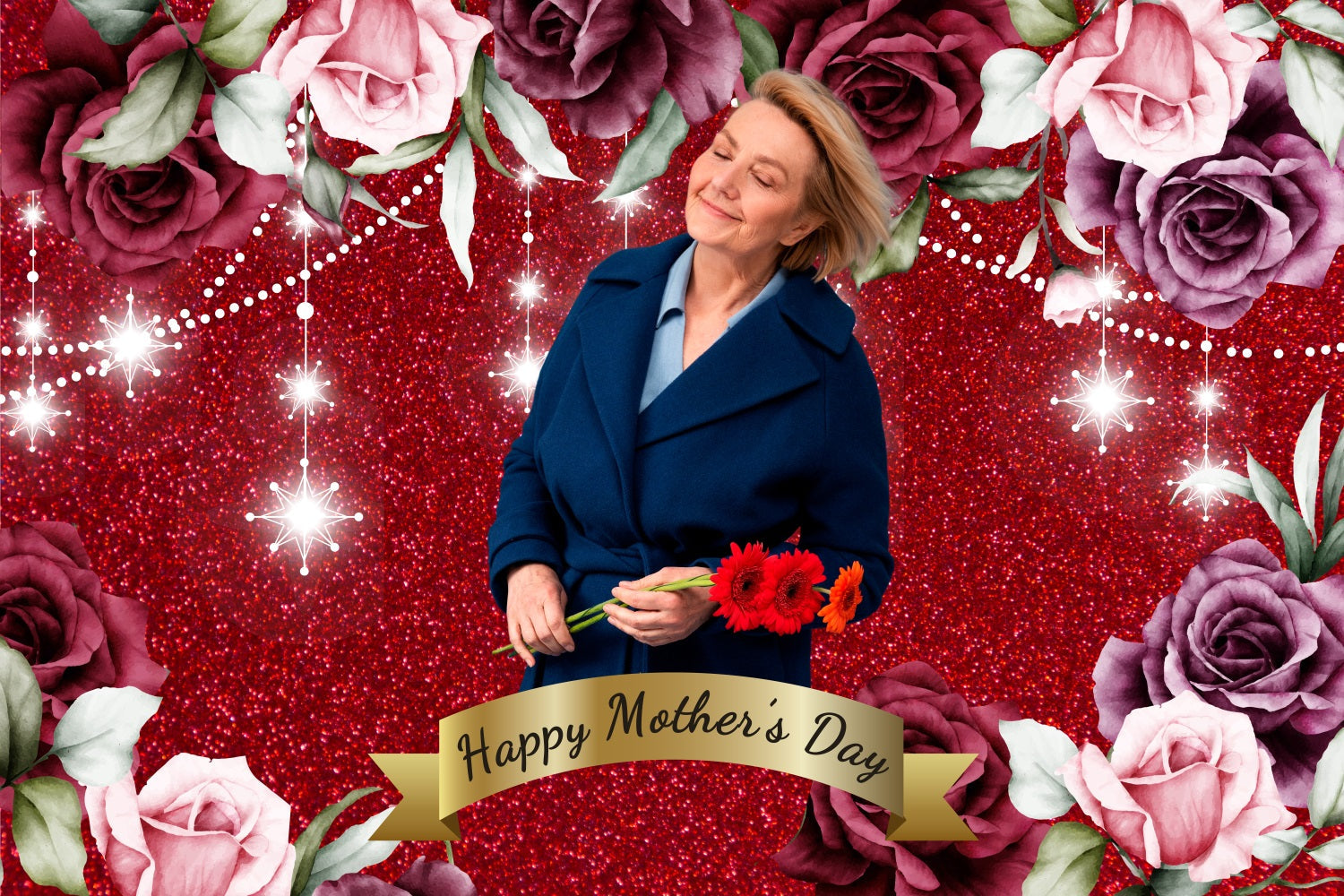 Ideen für Muttertagskulissen Glitzernde rote Rose Personalisierte Kulisse BRP3-149