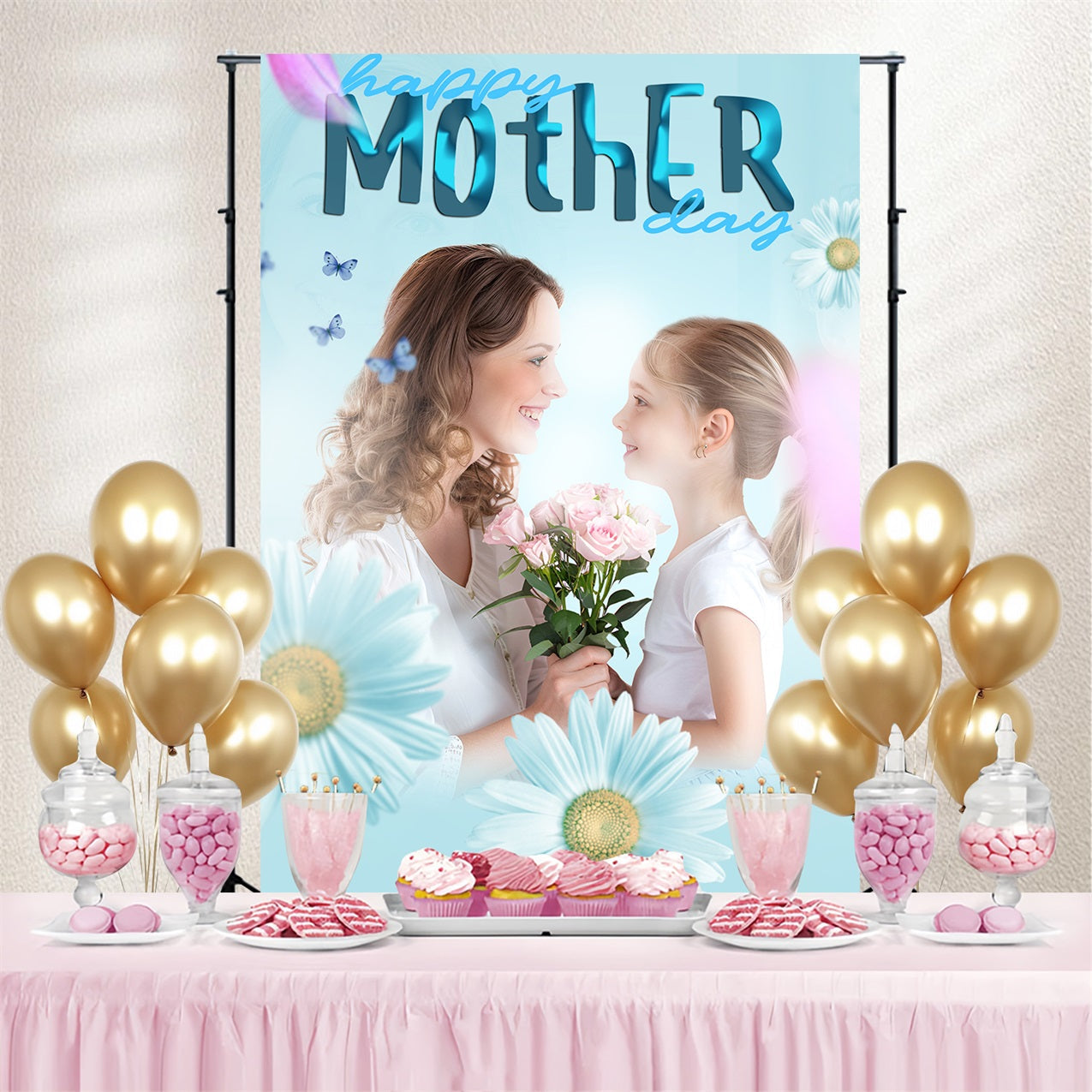 Backdrops für Muttertag Gänseblümchen Süßer Moment Personalisierter Backdrop BRP3-153