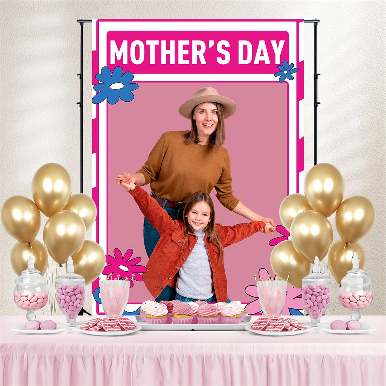 Fotohintergrund zum Muttertag Rosa karierte Bindung Personalisierter Hintergrund BRP3-155