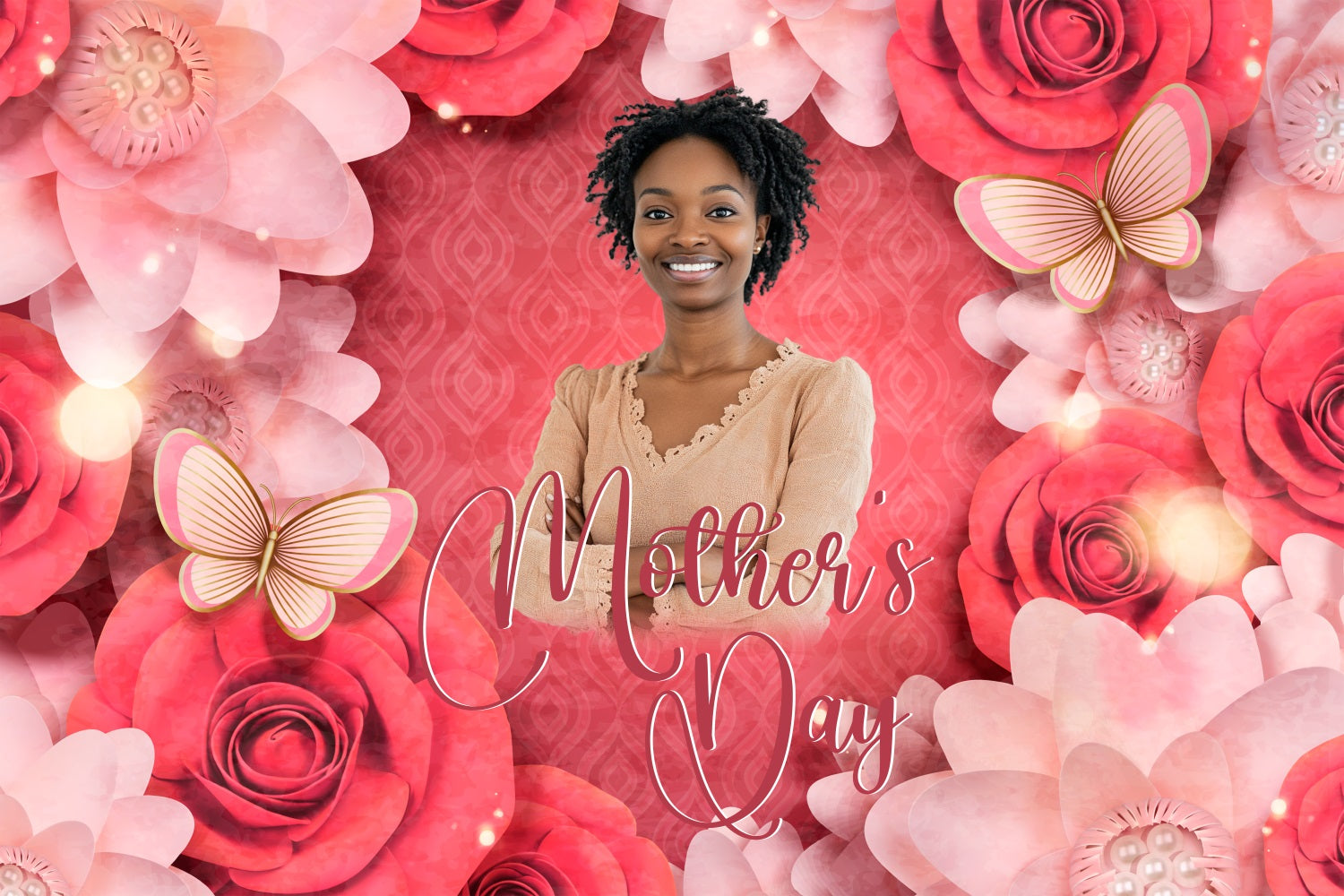 Muttertag Fotokulissen Rosa Rose Schmetterling Personalisierte Kulisse BRP3-156