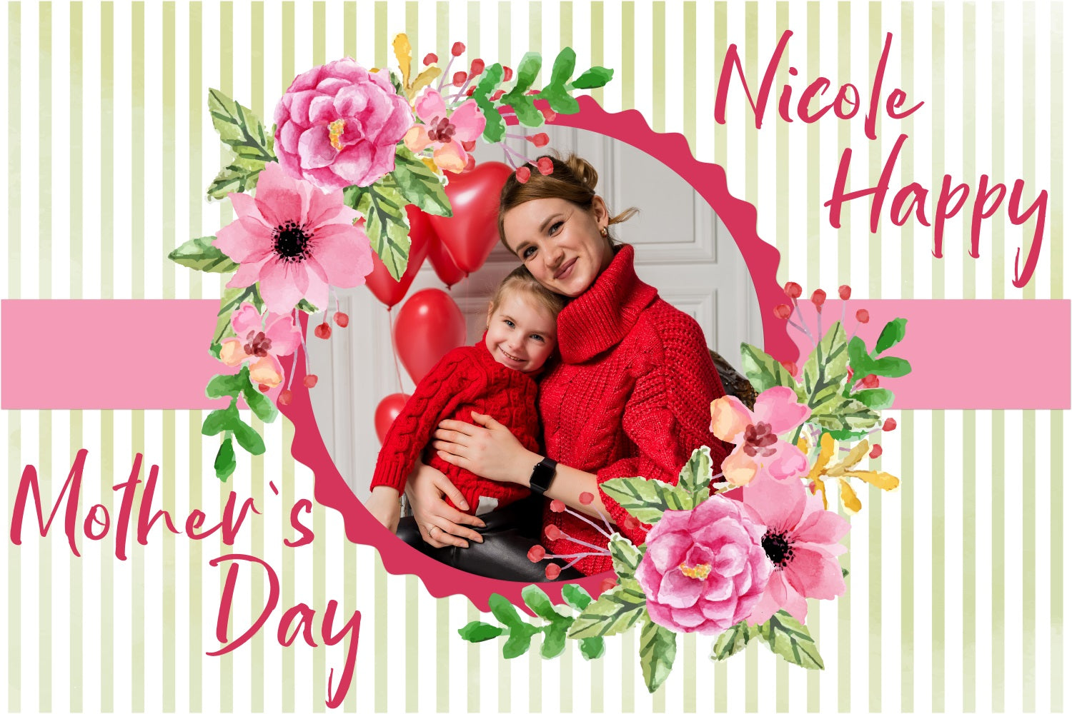 Backdrops für Muttertag Floral Stripes Personalisierter Hintergrund BRP3-158