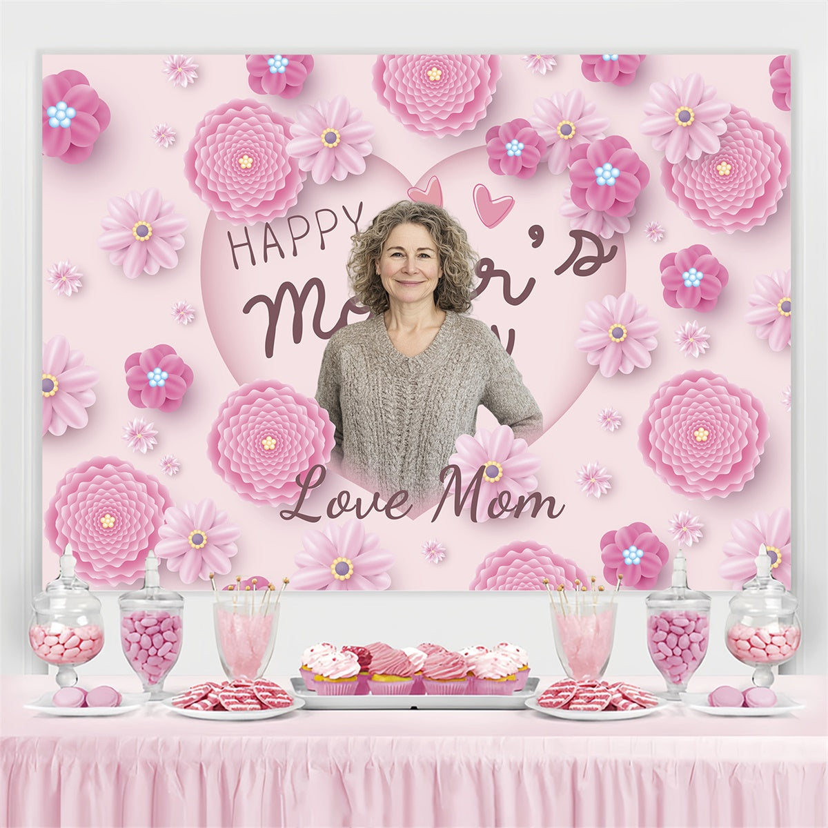 Happy Mothers Day Backdrop Soft Pink Blossom Personalisierte Backdrop BRP3-161