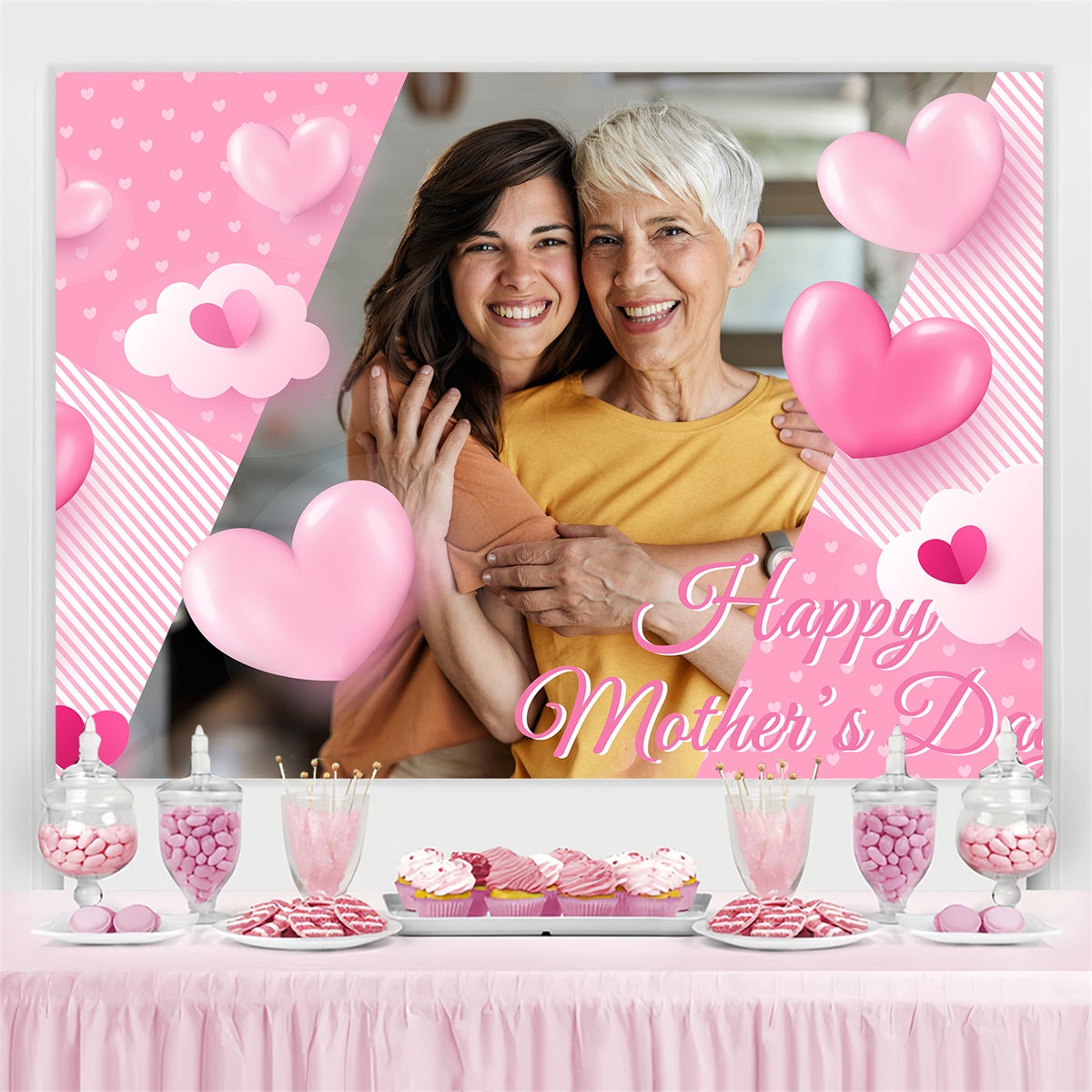 Hintergrund für Muttertag gestreiftes rosa Herz personalisierter Hintergrund BRP3-162