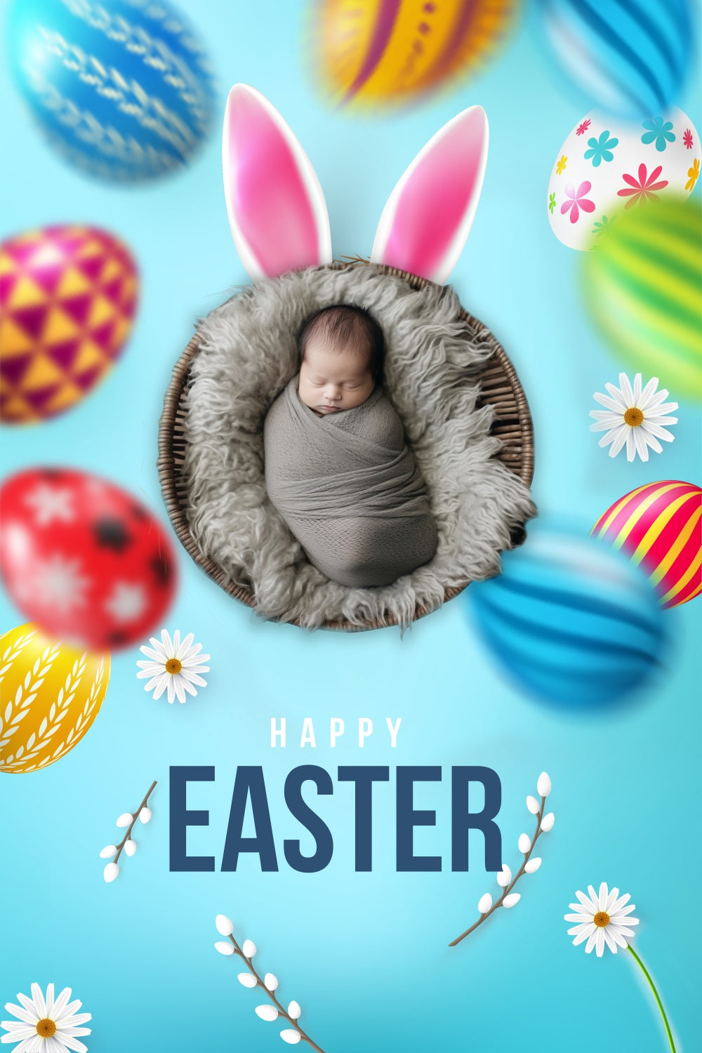Ostern Fotohintergrund Floral Bunny Egg Personalisierter Hintergrund BRP3-174