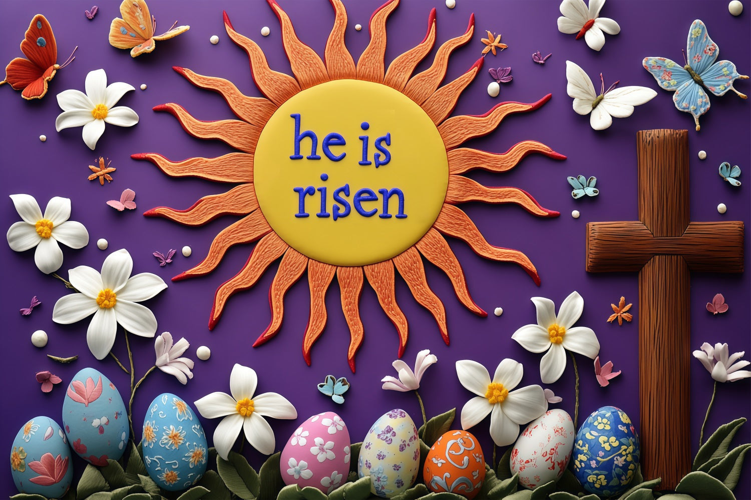 Backdrop für Ostern Sunburst Cross Floral Custom Backdrop BRP3-181