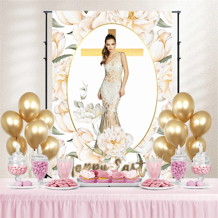 Religiöse Ostern Backdrops Gold Cross Floral Personalisierte Backdrops BRP3-184