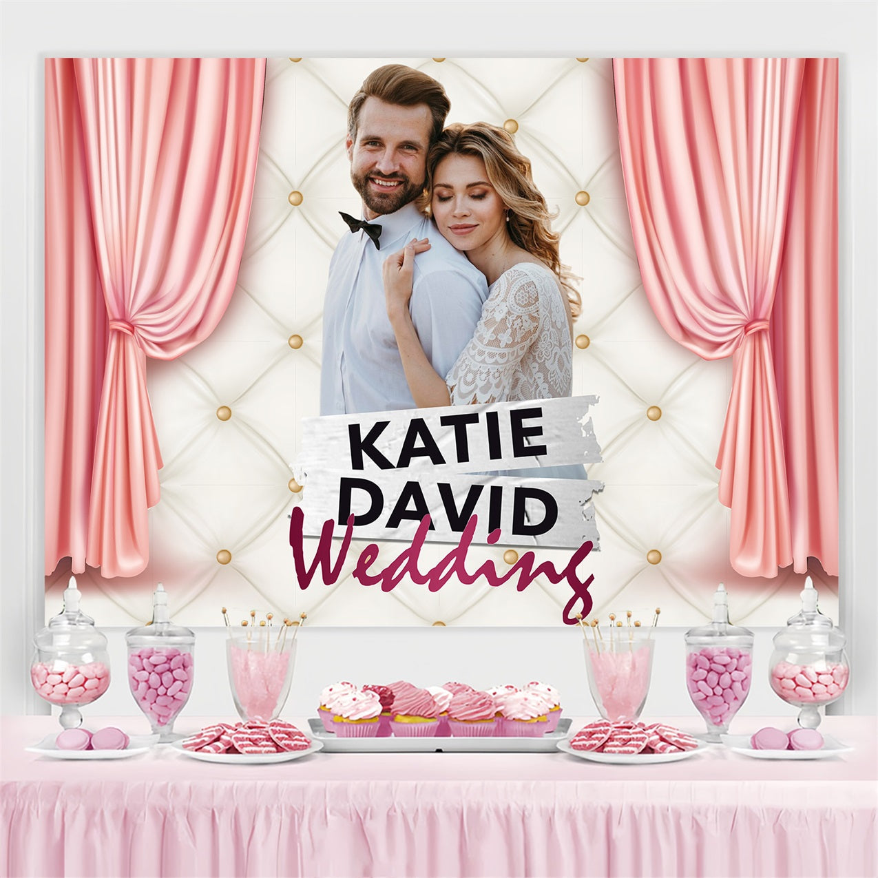 Hochzeit Fotokulissen Rosa Vorhang Liebe Personalisierte Kulisse BRP3-192