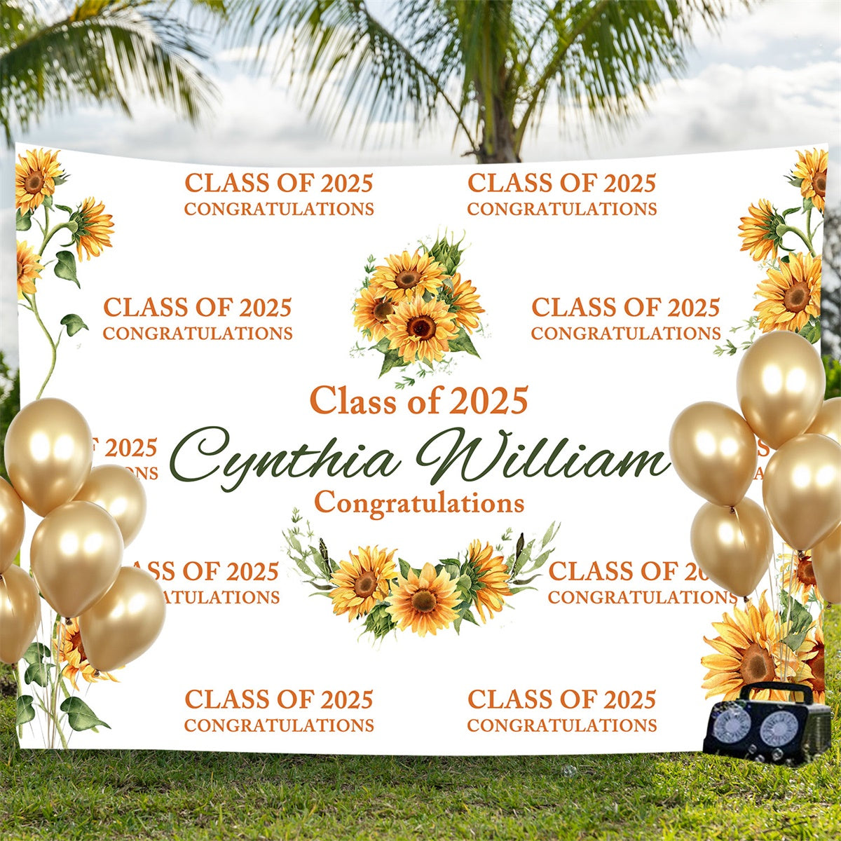 Personalisierte Graduation Backdrops Schicke Sonnenblume Graduation Party Backdrop BRP3-20