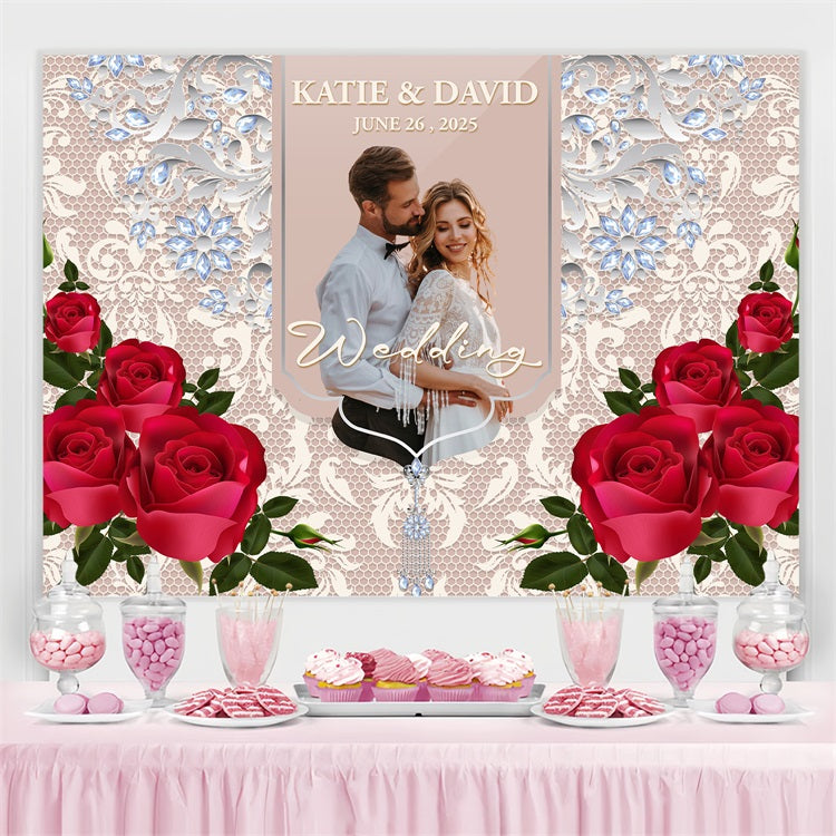 Hochzeit Backdrop Dekoration Ideen Spitze Rose Kristall Individuelles Backdrop BRP3-204
