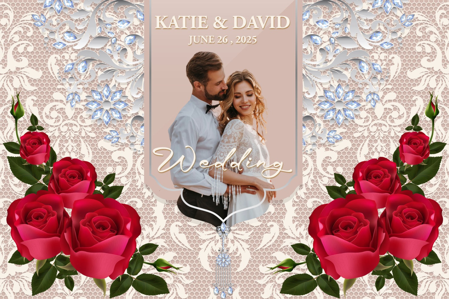 Hochzeit Backdrop Dekoration Ideen Spitze Rose Kristall Individuelles Backdrop BRP3-204