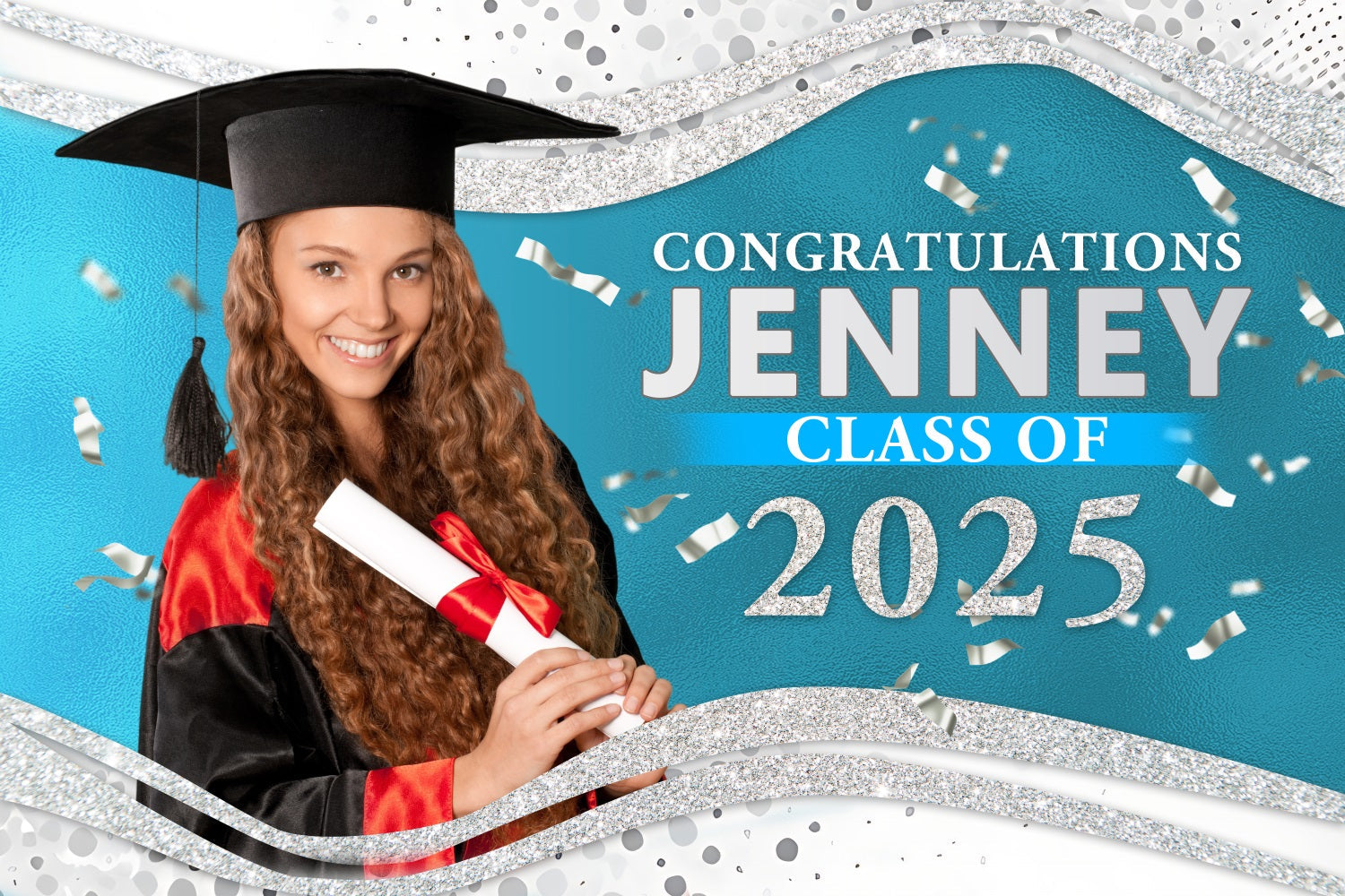 Graduation Backdrop Blau Silber Glitter Custom Party Graduation Backdrop BRP3-227