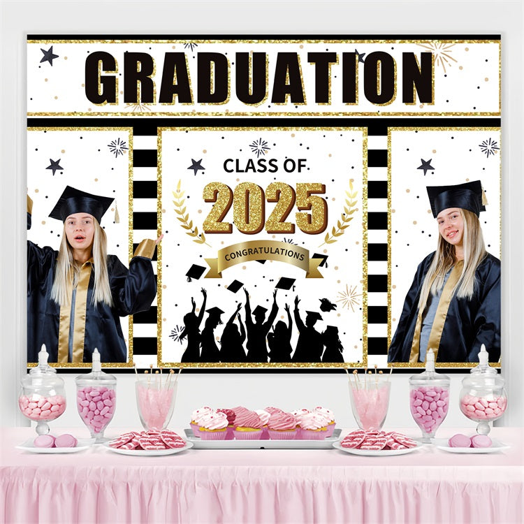 Graduation Fotohintergrund Schwarz Gold Streifen Personalisierte Party Graduation Backdrop BRP3-228