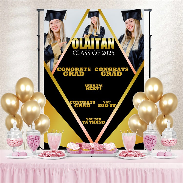 2025 Graduation Backdrop Schwarz Gold Custom Party Graduation Backdrop BRP3-231